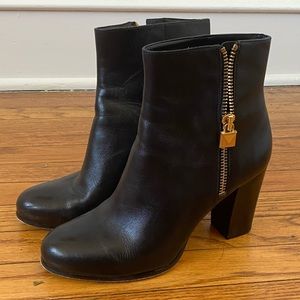 Michael Kors black heeled ankle boots, gold zipper